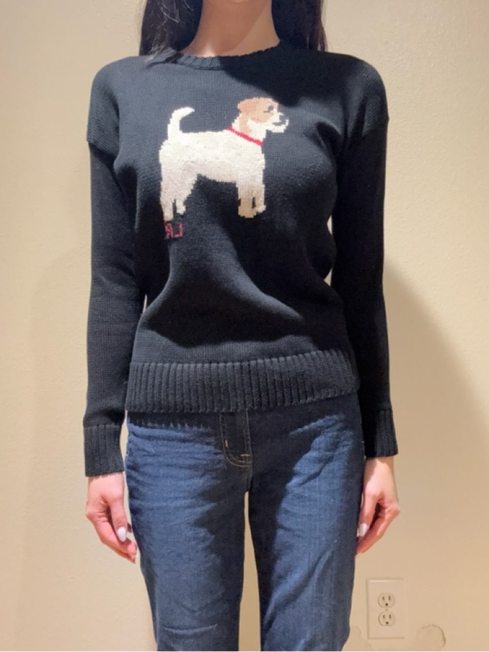 Lauren Ralph Lauren Black Crewneck Sweater with Dog Motif